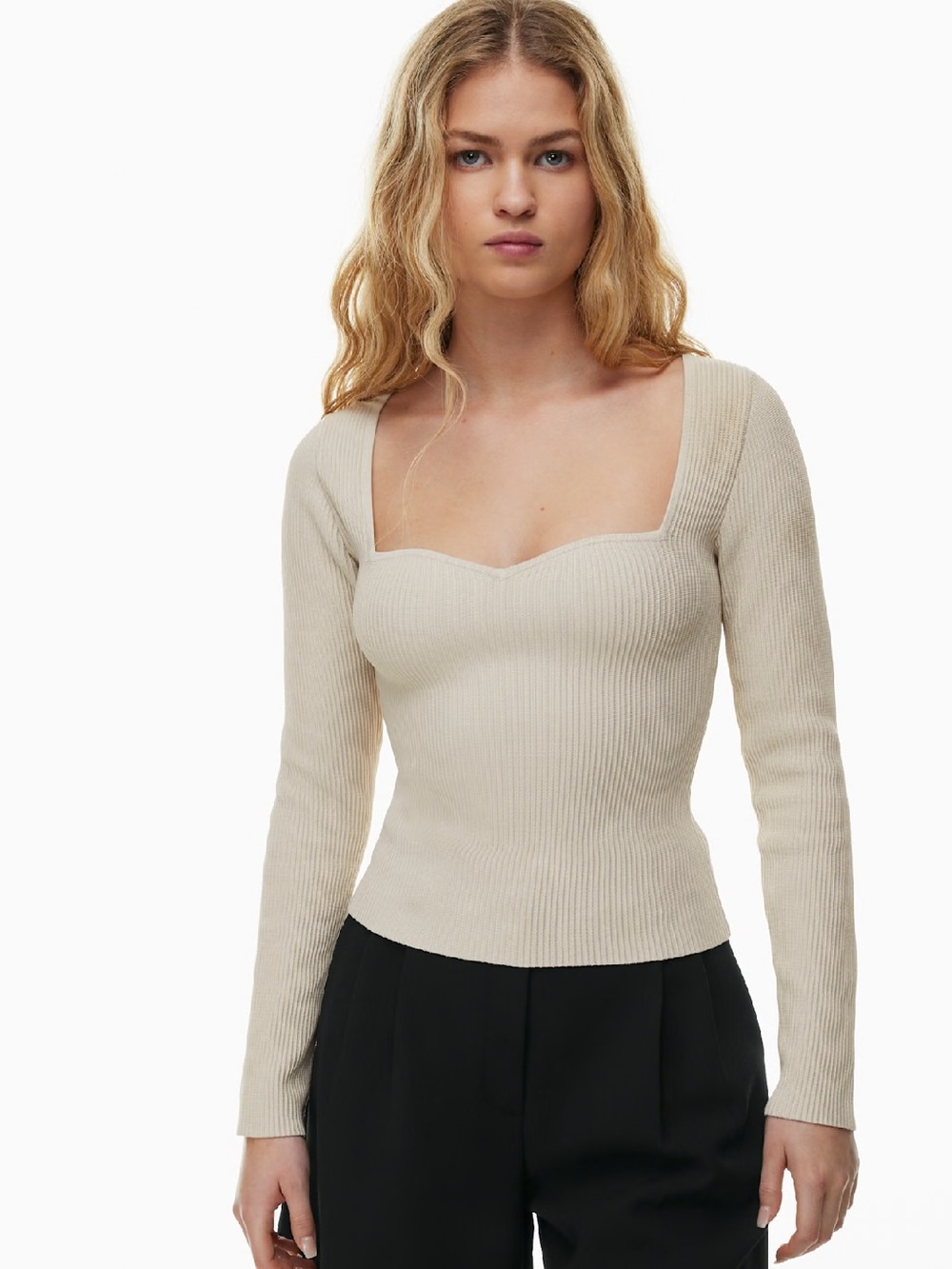 Babaton Sculpt Knit Sweetheart Longsleeve Women’s SZ Small in Matte Pearl